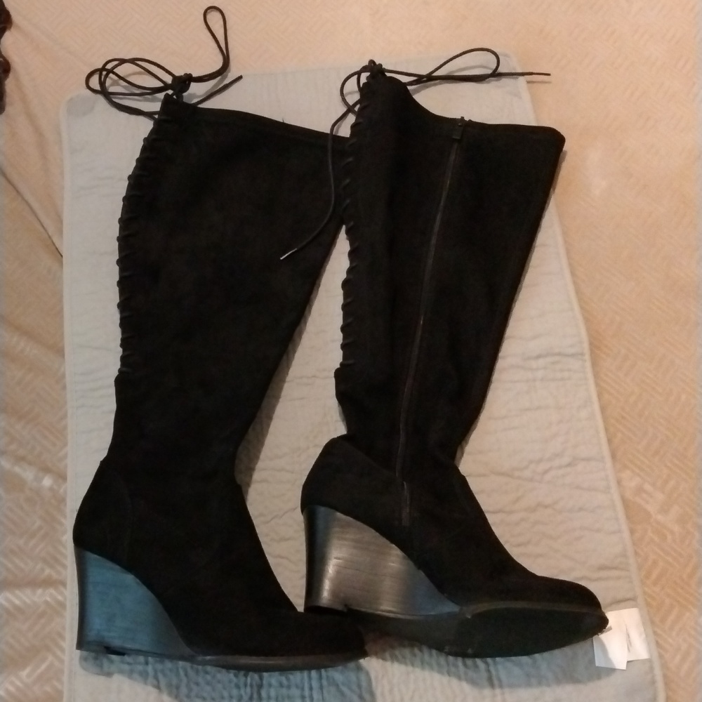 Torrid suede black tall boots wedge heel 8wide